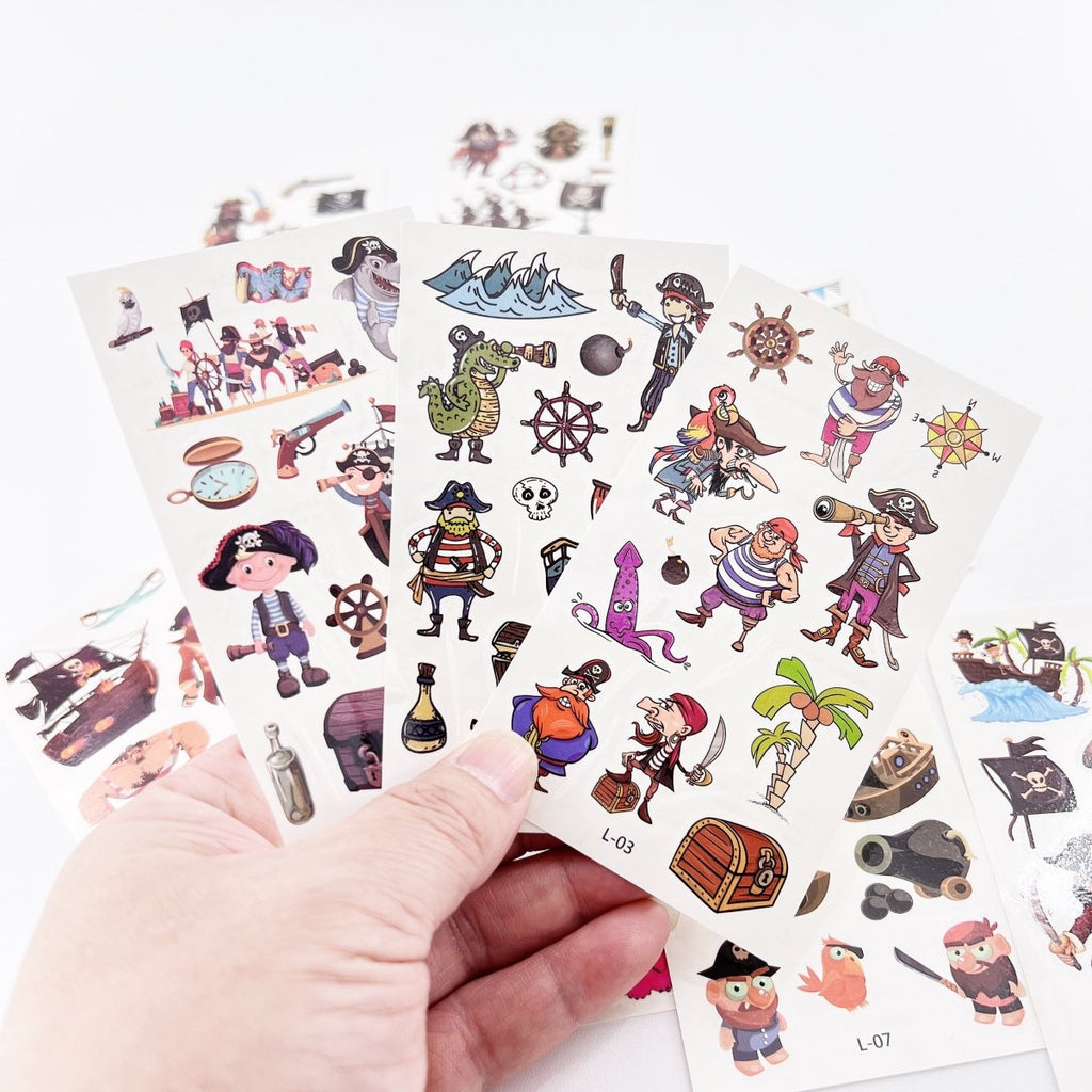 Cartoon Pirate Tattoos for Kids – 10 Waterproof Tattoo Sheets