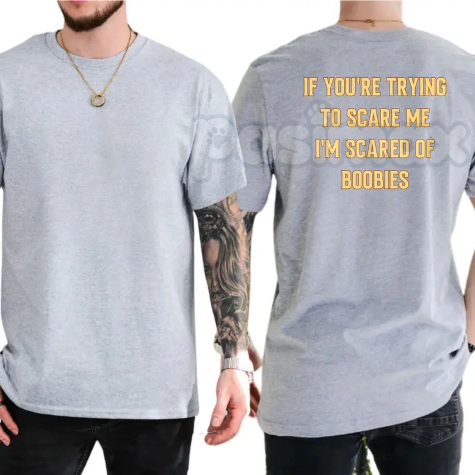 "I'm Scared Of Boobies" Funny Men’s T-Shirt - Ironic Adult Humor Graphic Tee, Premium 100% Cotton Sarcastic Men's Gift, Witty Joke Gag Shirt for Guys, Soft Lived-In Heavyweight Casual Menswear, Funny Statement Party Top
