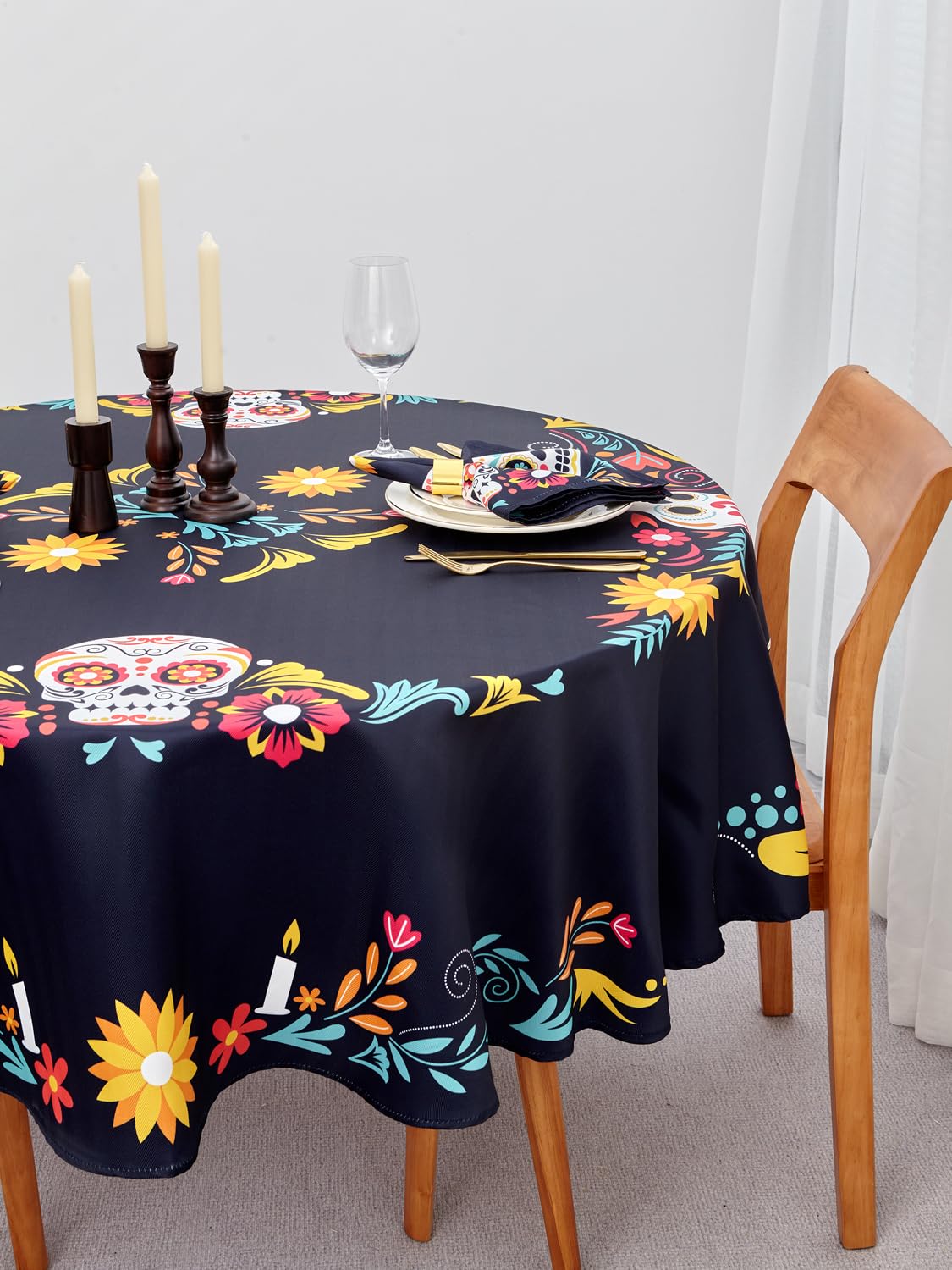 YiHomer Day of The Dead Table Runner Floral Skeleton Mask 14x72
