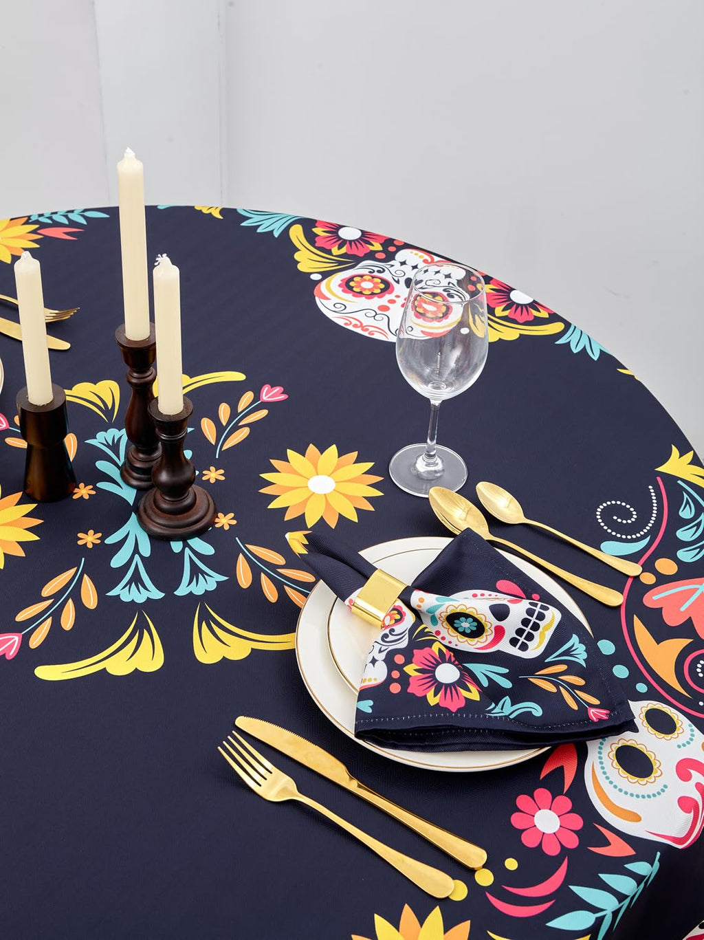 YiHomer Day of The Dead Table Runner Floral Skeleton Mask 14x72