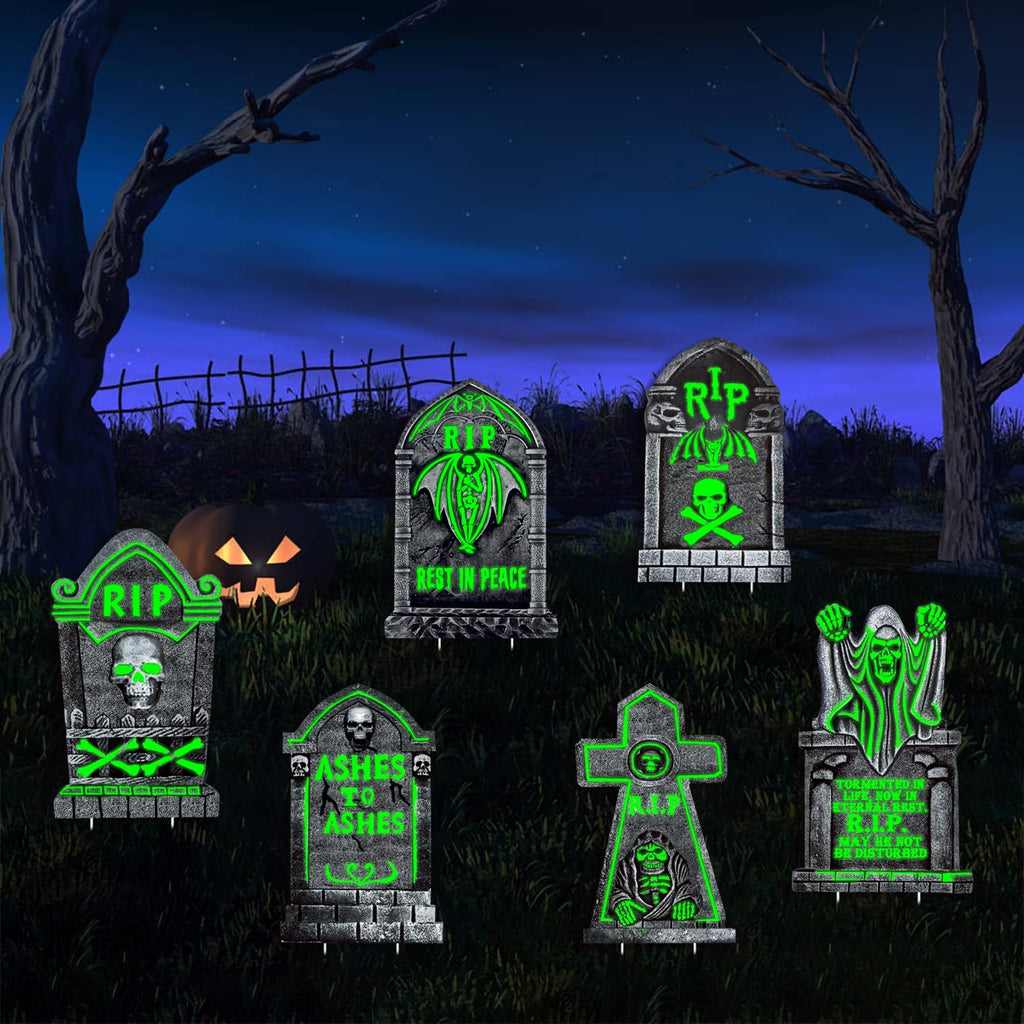 CiniQy Halloween Tombstones 6 Pack Light Up 16.5x11.5" Waterproof Outdoor Decor