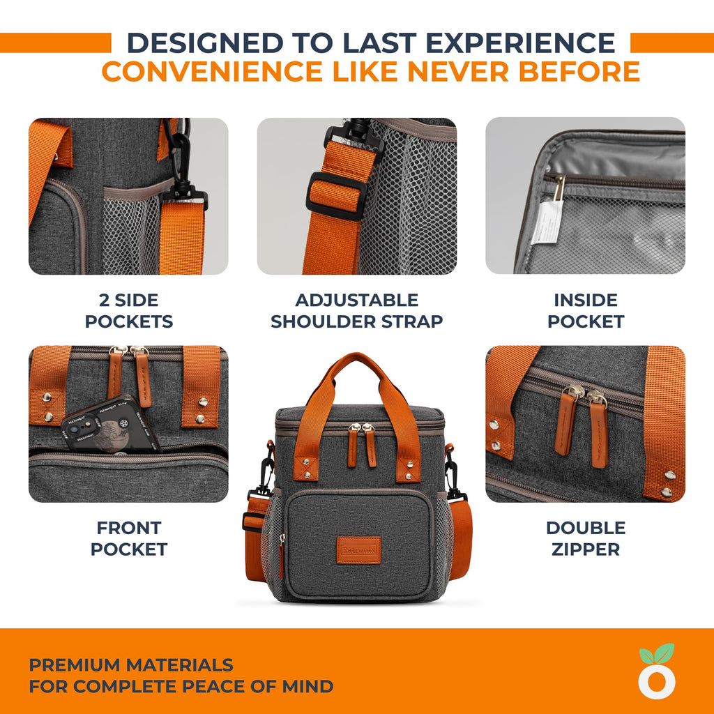 Eatronix Insulated Lunch Bag Waterproof Cooler Bag Adjustable Strap Gray 8L