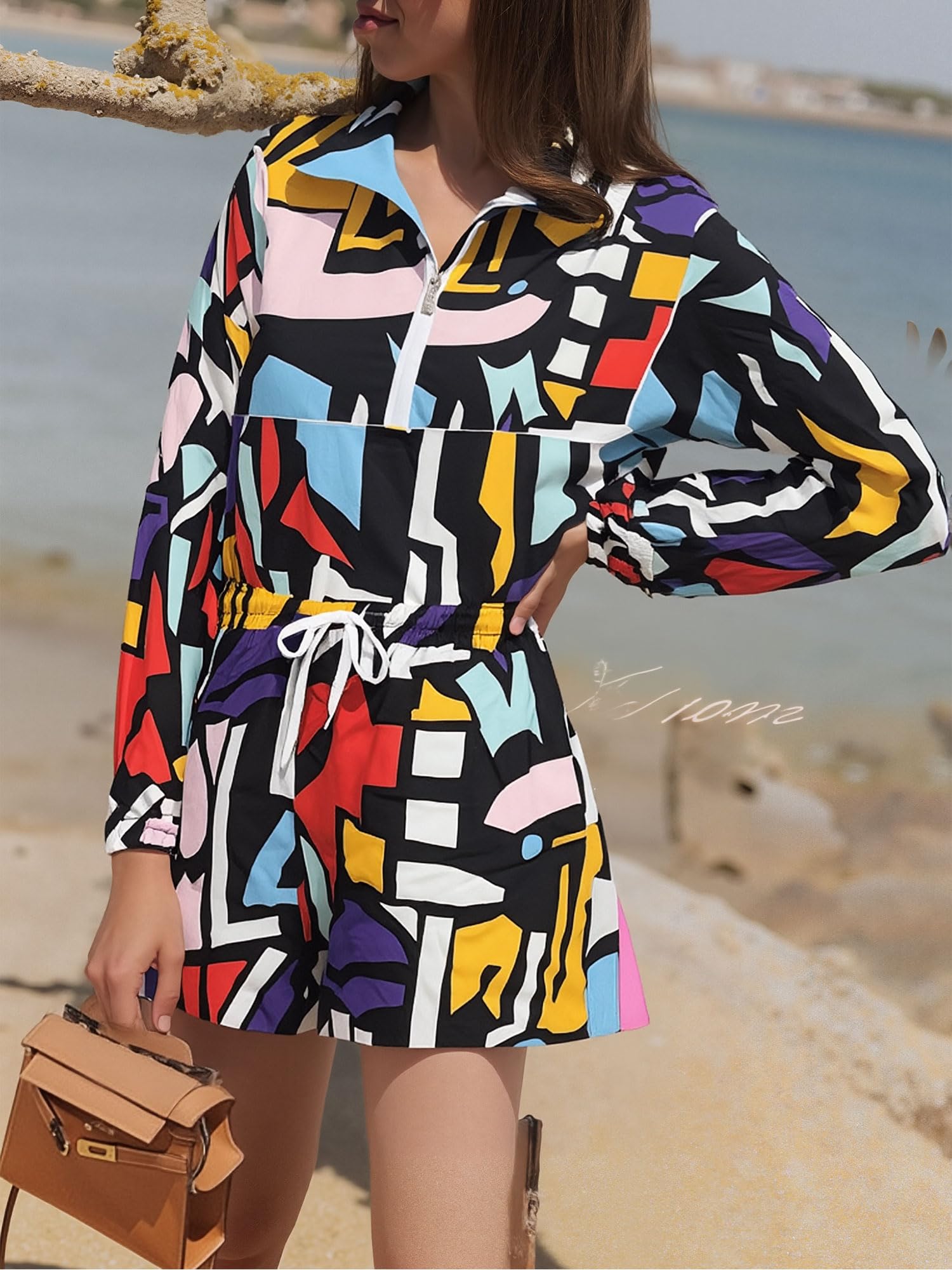 Bealin Womens 80s 90s Color Block Tracksuit 2 Piece Windbreaker Shorts M