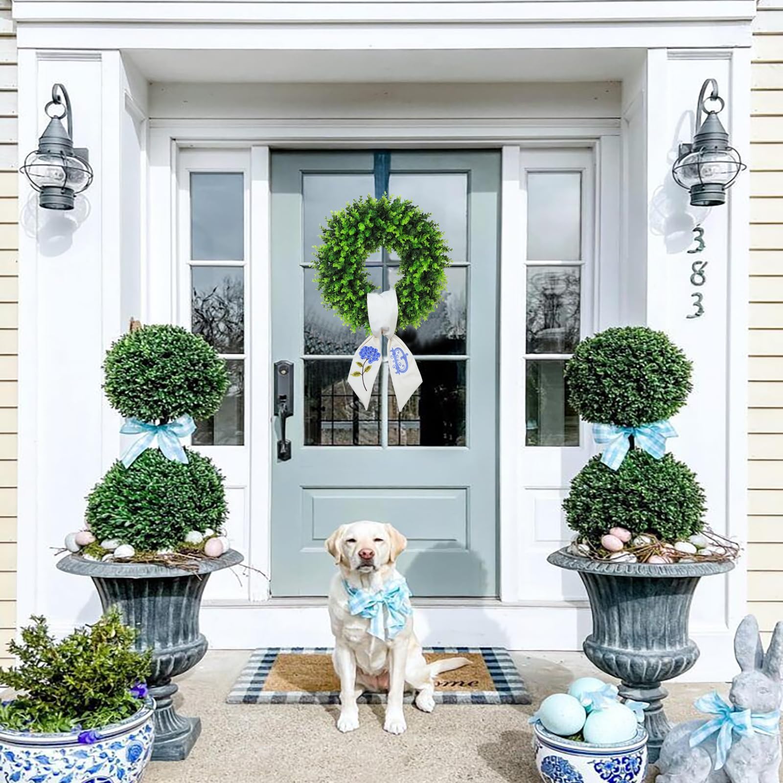 Personalized Boxwood Wreath 20" Front Door Farmhouse Porch Decor Monogram