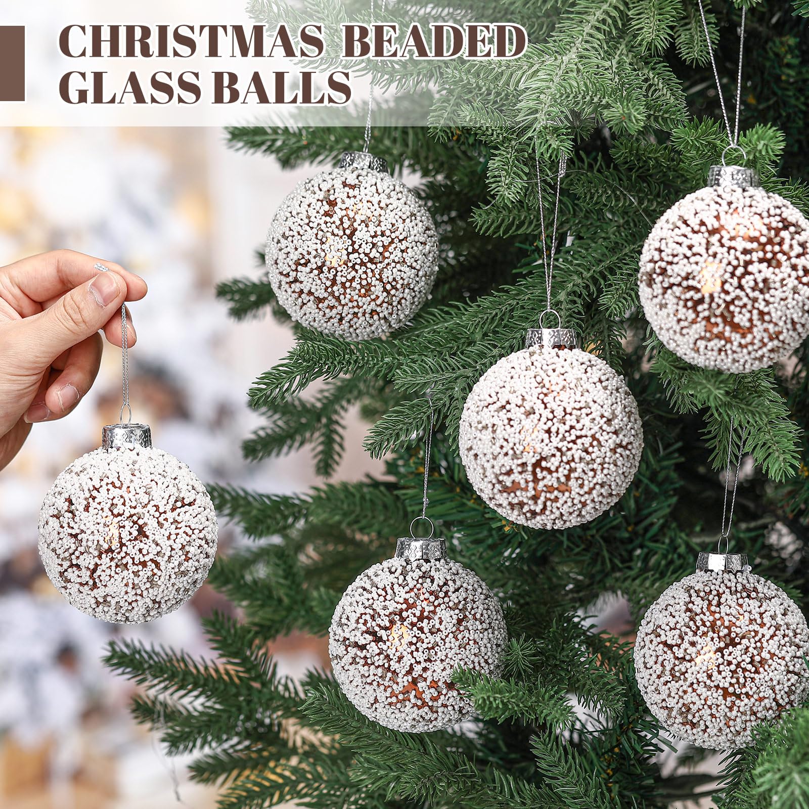 Soulchen 6 Pcs Vintage Metallic Glass Christmas Tree Ornaments 3.15in Brown