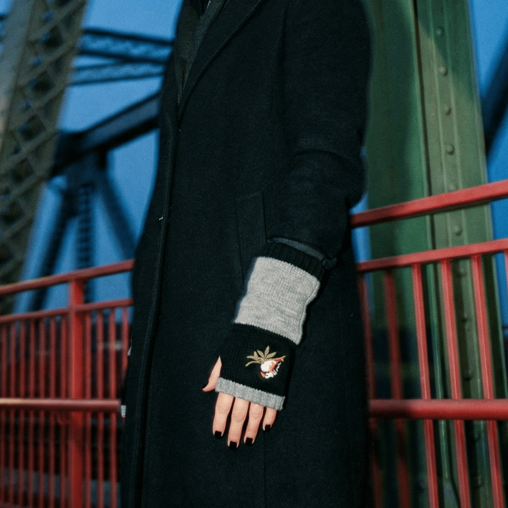 Bird Applique Arm Warmers | Fingerless Gloves in Black, Pink, or Green