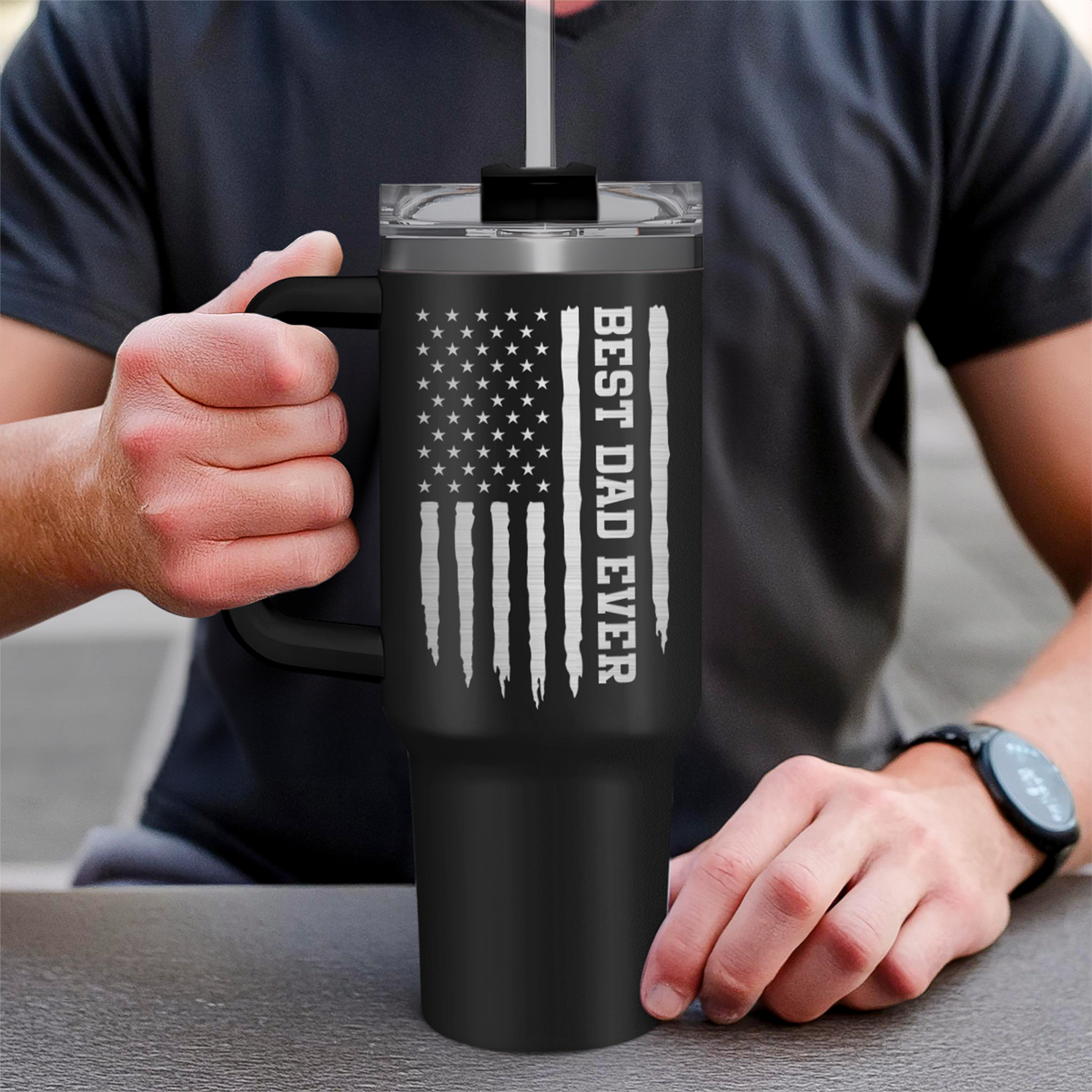 Best Dad Ever Tumbler 40oz Stainless Steel Insulated with Lid & Straw, Dads Gifts for Christmas Birthday Valentine Fathers Day, Father Coffee Cup Gift for Dad Daddy Father from Daughter Son