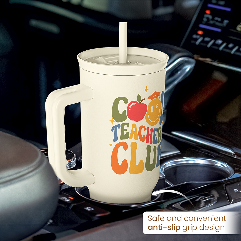 Cool Teacher Club Tumbler 40oz, Stainless Steel Insulated Coffee Travel Cup with Handle, Teacher Appreciation Gifts for Women, Teachers Gift for Valentines Birthday Farewell Christmas Teacher's Day