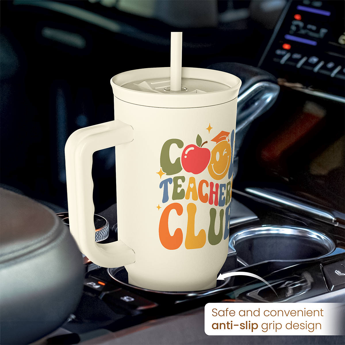 Cool Teacher Club Tumbler 40oz, Stainless Steel Insulated Coffee Travel Cup with Handle, Teacher Appreciation Gifts for Women, Teachers Gift for Valentines Birthday Farewell Christmas Teacher's Day