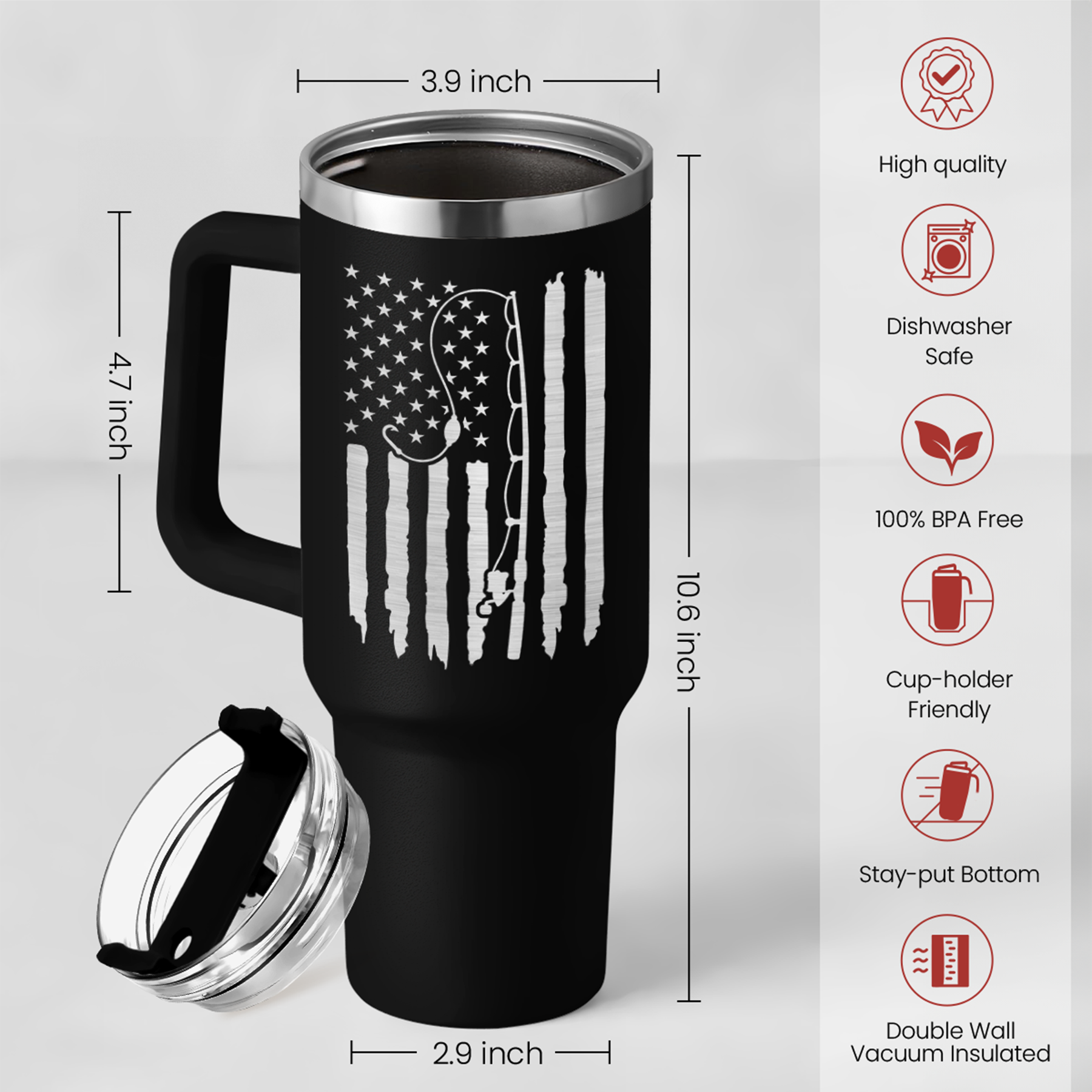 Fishing Tumbler with Handle 40oz, Fishing Gifts for Grandpa Dad Husband, Fish Cup Tumblers with Lid & Straw, Fisherman Gifts for Men, Fishing Gift for Christmas Birthdayc