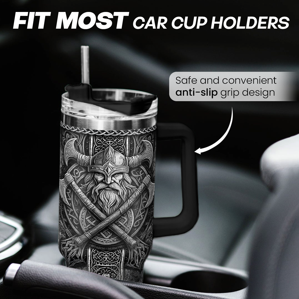 Viking Gifts for Men, 40oz Stainless Steel Insulated Coffee Tumbler With Lid & Straw, Travel Mug Cup Gift for Husband Dad, Christmas Birthday