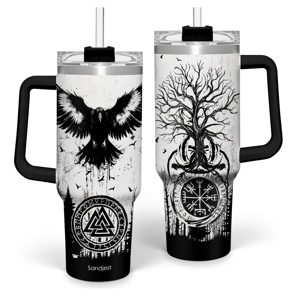 Viking Gifts for Men, 40oz Stainless Steel Insulated Coffee Tumbler With Lid & Straw, Travel Cup Gift for Husband Dad, Christmas Birthday