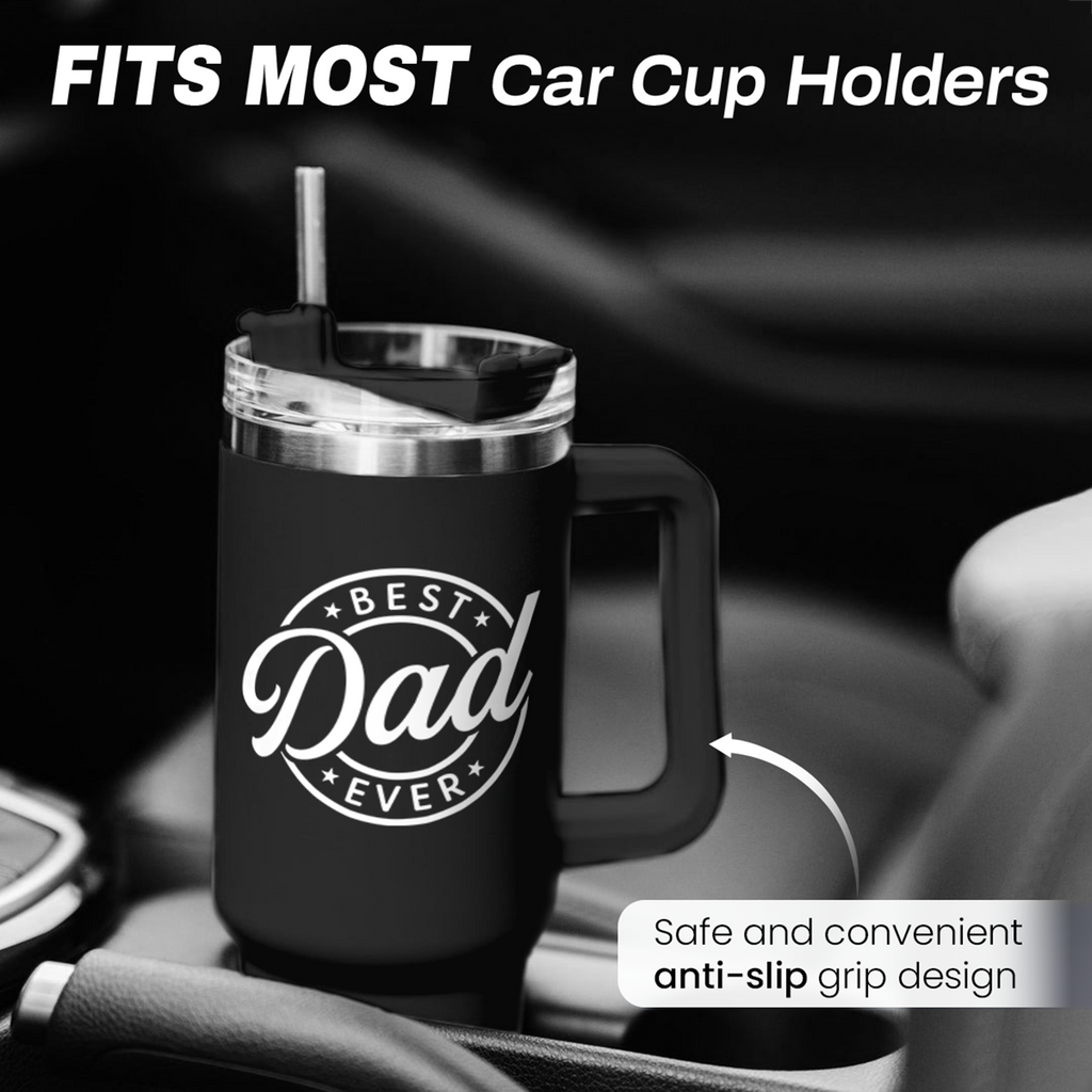 Best Dad Ever Tumbler with Handle 40oz Stainless Steel Insulated - Dad Gifts for Dad from Daughter Son - Coffee Tumbler for Dad Father's Day Birthday Christmas Cup Gift Set with Lid & Straw