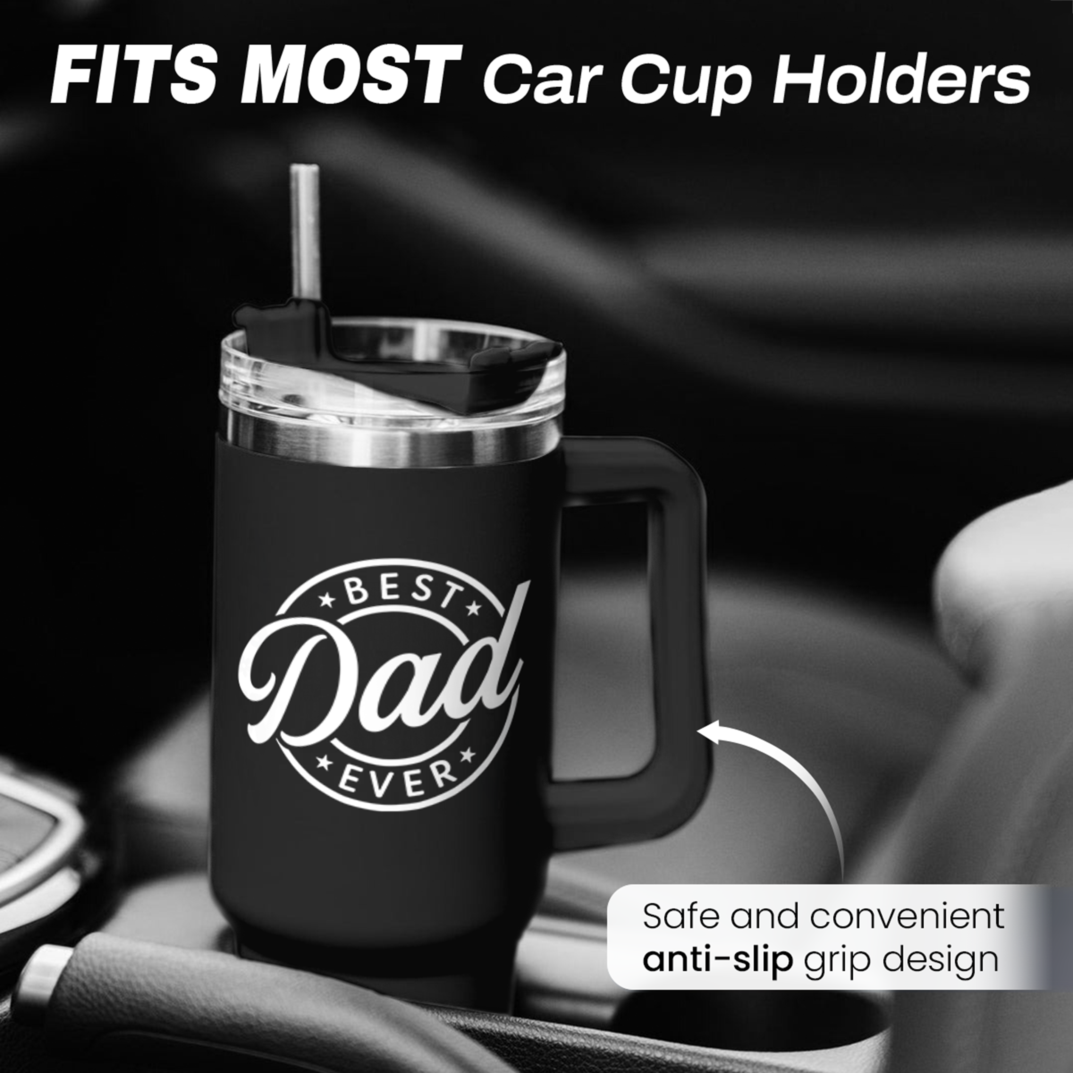 Best Dad Ever Tumbler with Handle 40oz Stainless Steel Insulated - Dad Gifts for Dad from Daughter Son - Coffee Tumbler for Dad Father's Day Birthday Christmas Cup Gift Set with Lid & Straw