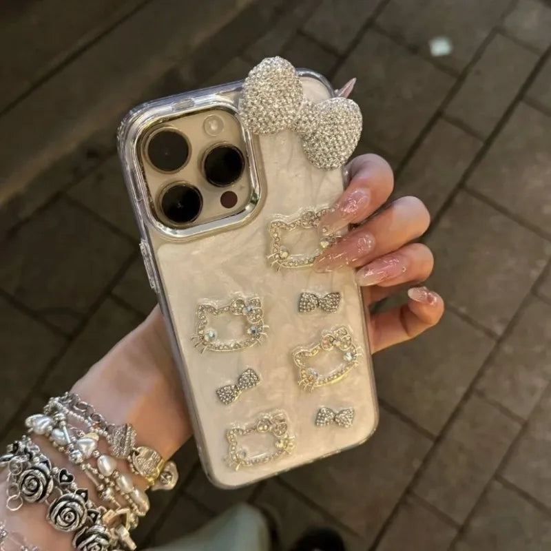 Hello Kitty Anime Diamond Three-dimensional Chain Phone Case For iPhone