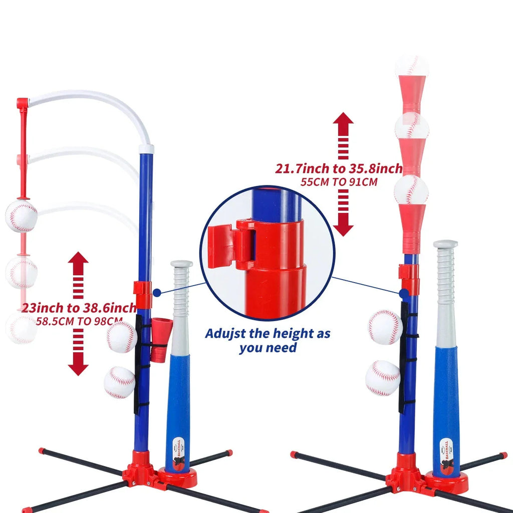 3-in-1 Adjustable Height Kids Baseball Set with Auto Launcher