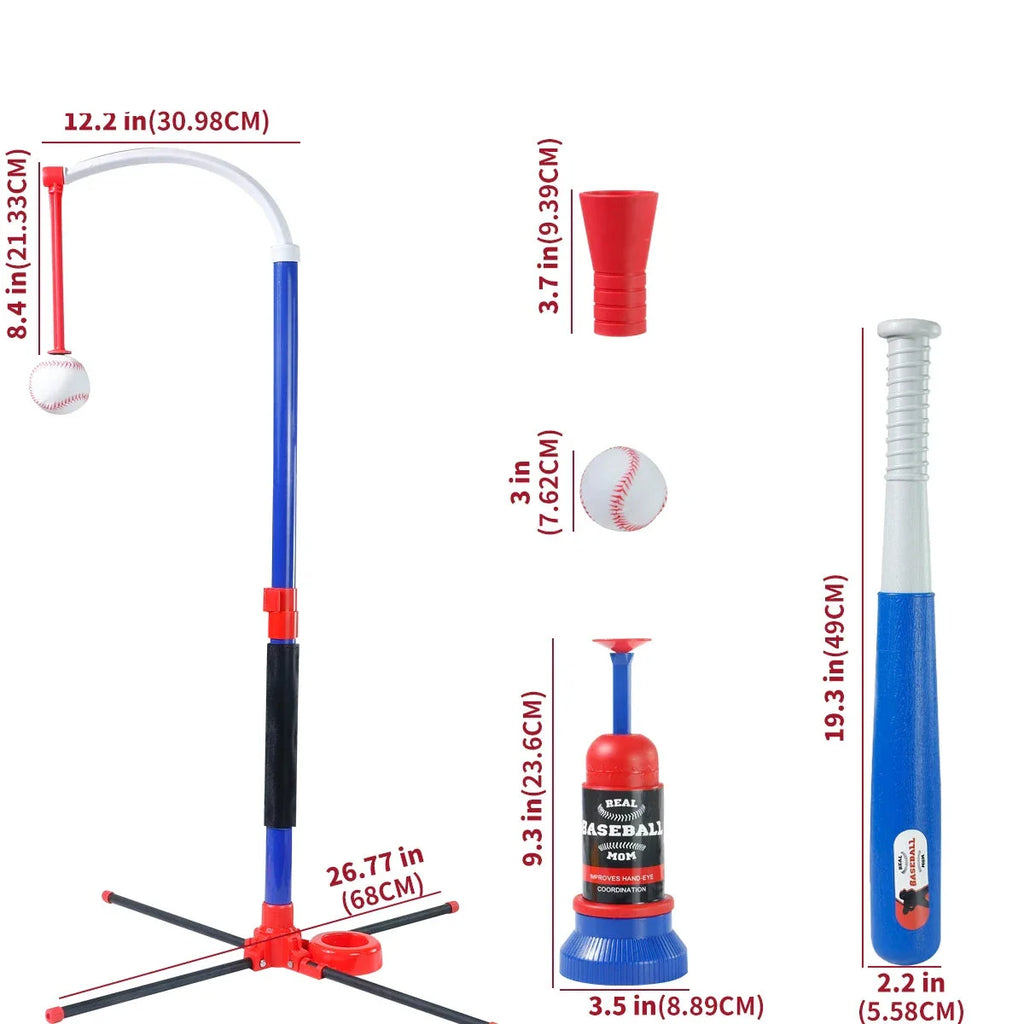 3-in-1 Adjustable Height Kids Baseball Set with Auto Launcher