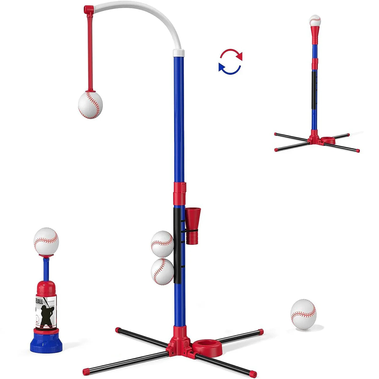 3-in-1 Adjustable Height Kids Baseball Set with Auto Launcher