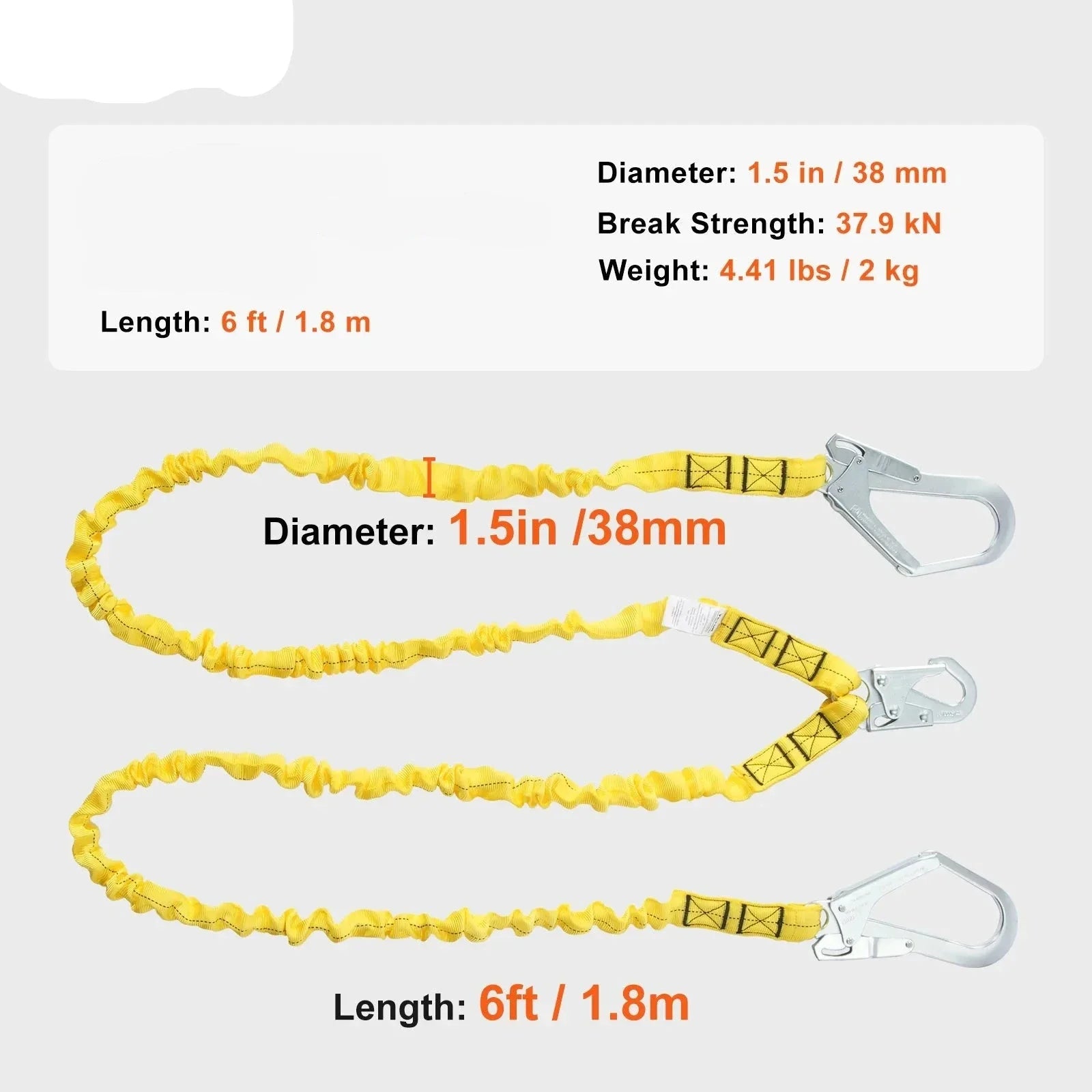 38mm Fall Protection Lanyard with Dual Snap Hooks