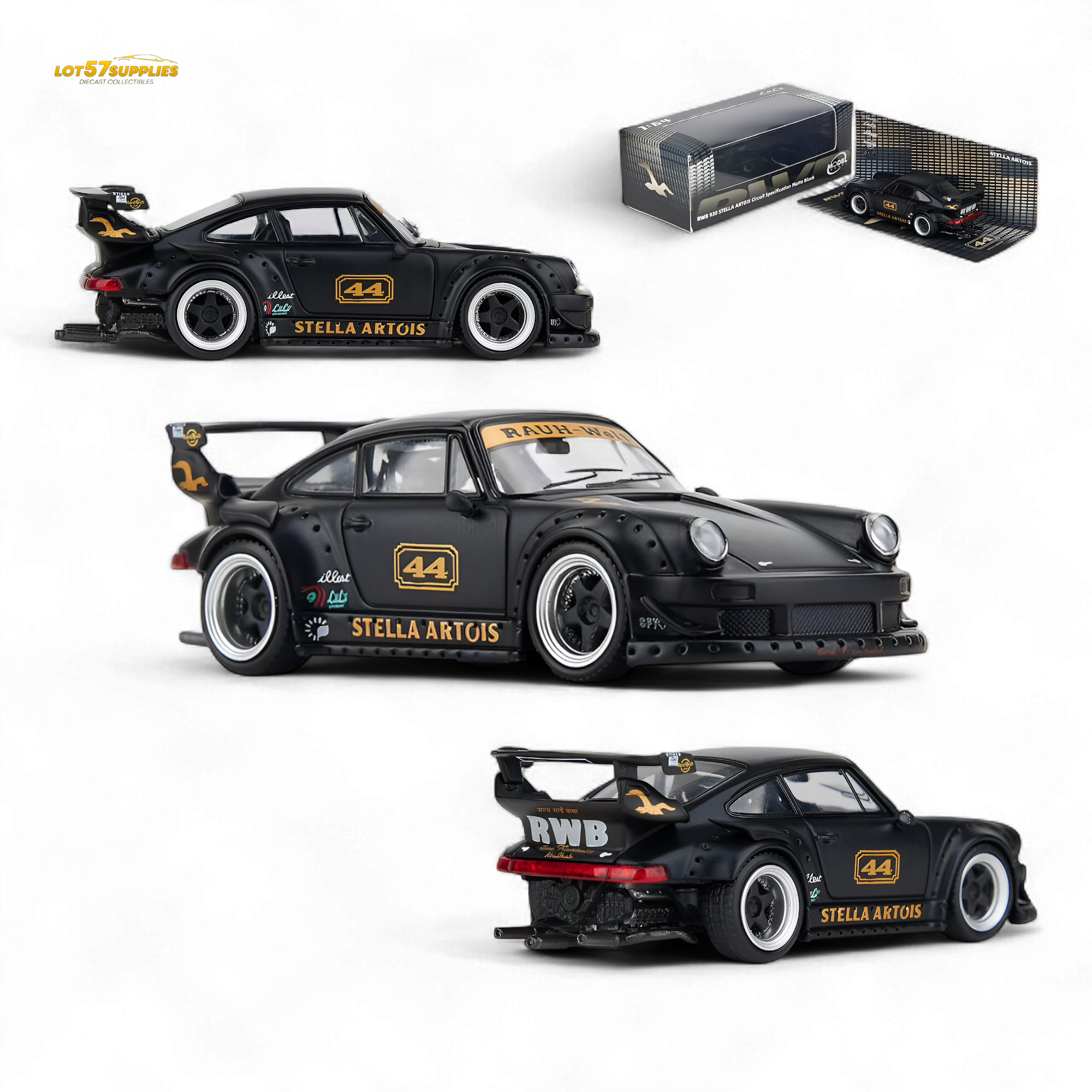 Model Model Porsche RWB 993 Stella Artois #44 Matte Black 1:64