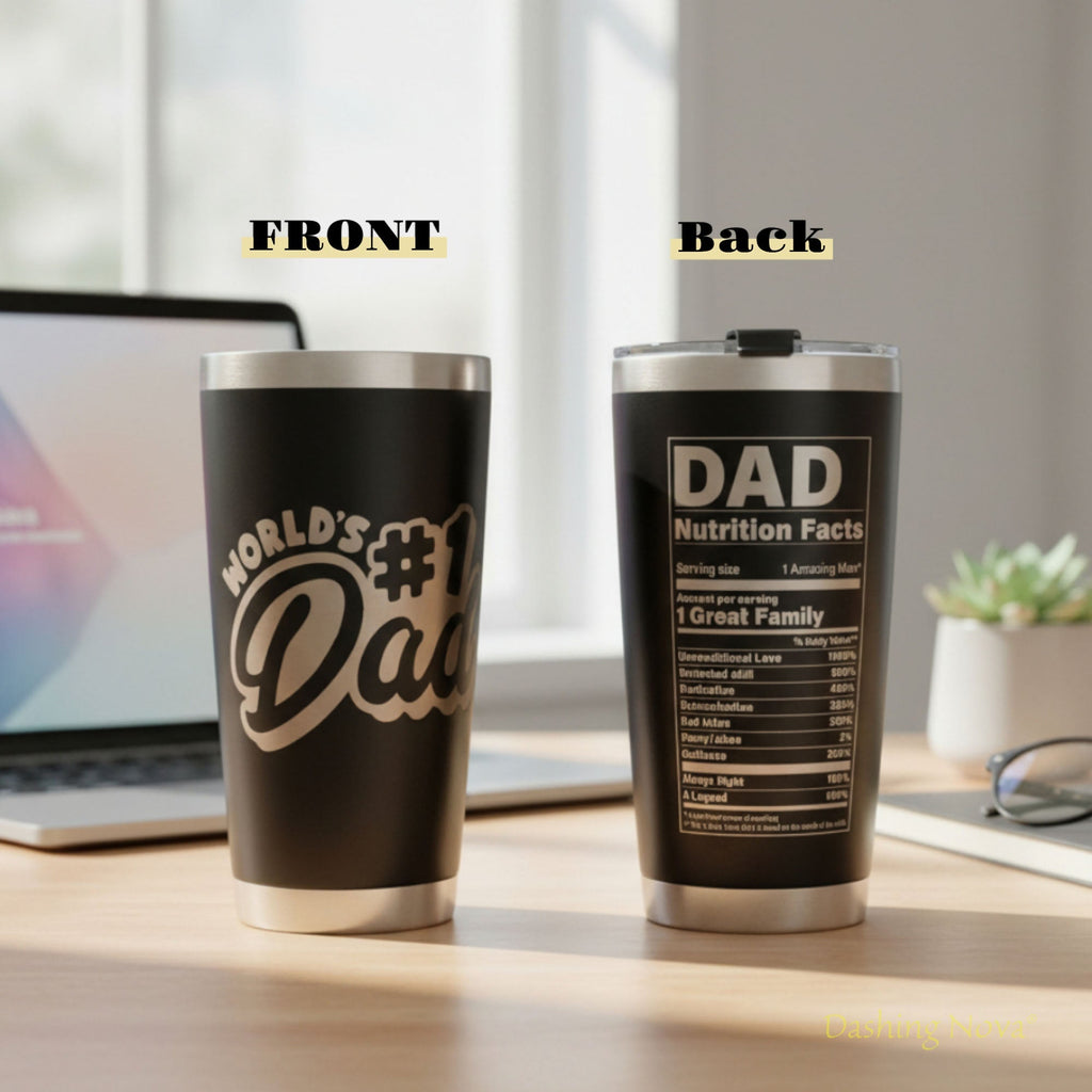 Personalized Best Dad Ever Nutrition Facts Tumbler 20oz Stainless Steel Father's Day Gift