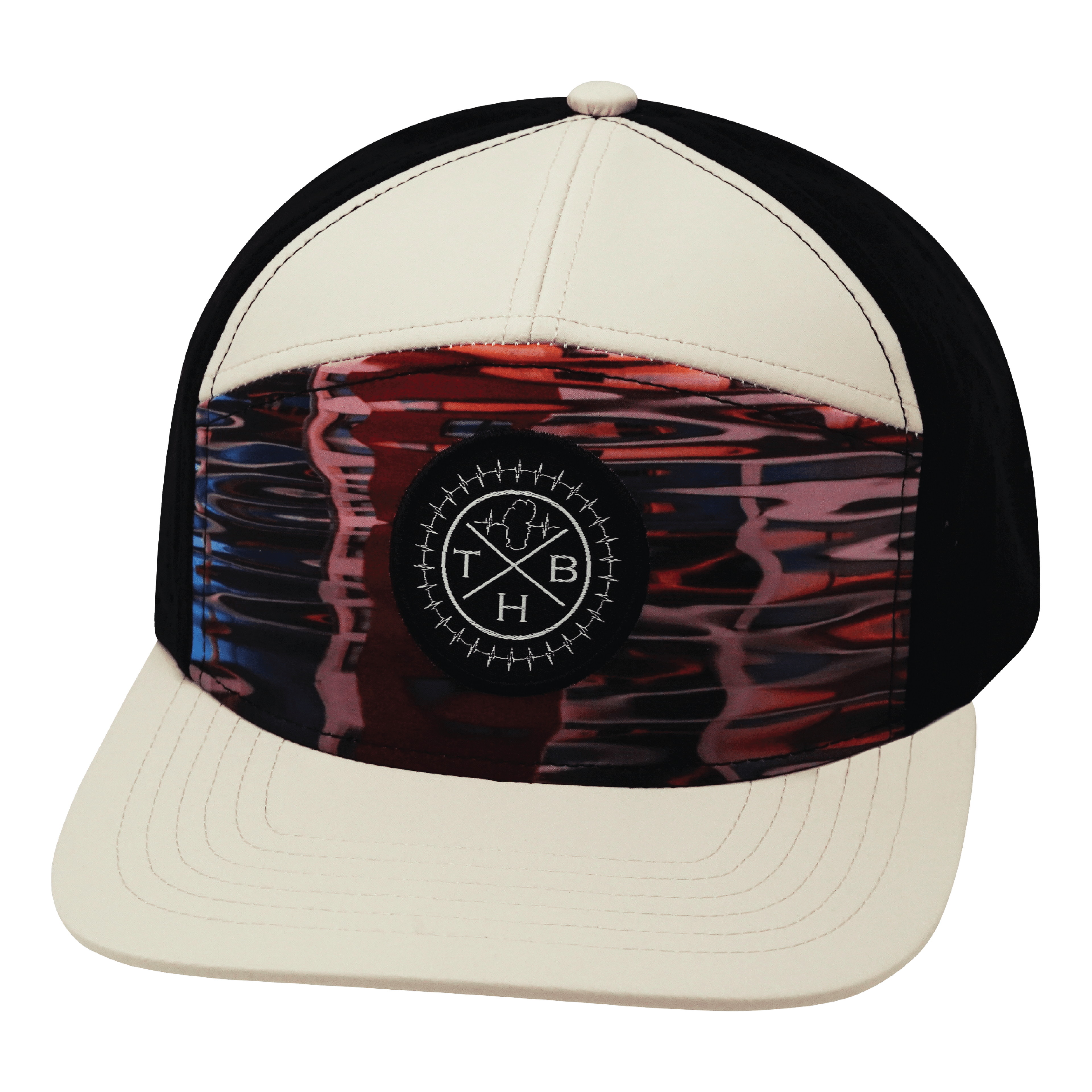 **ADULT** Color Vibes Hat - Flat Bill - Art Deco - Cream / Black - Laser Mesh