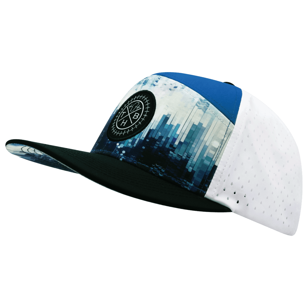 **ADULT** Color Vibes Hat - Flat Bill - City Drip - Black / Blue / White - Laser Mesh