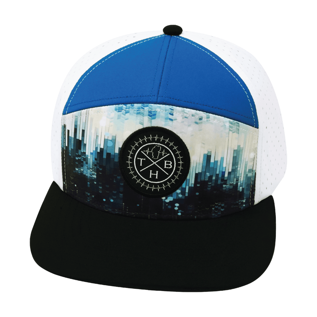 **ADULT** Color Vibes Hat - Flat Bill - City Drip - Black / Blue / White - Laser Mesh