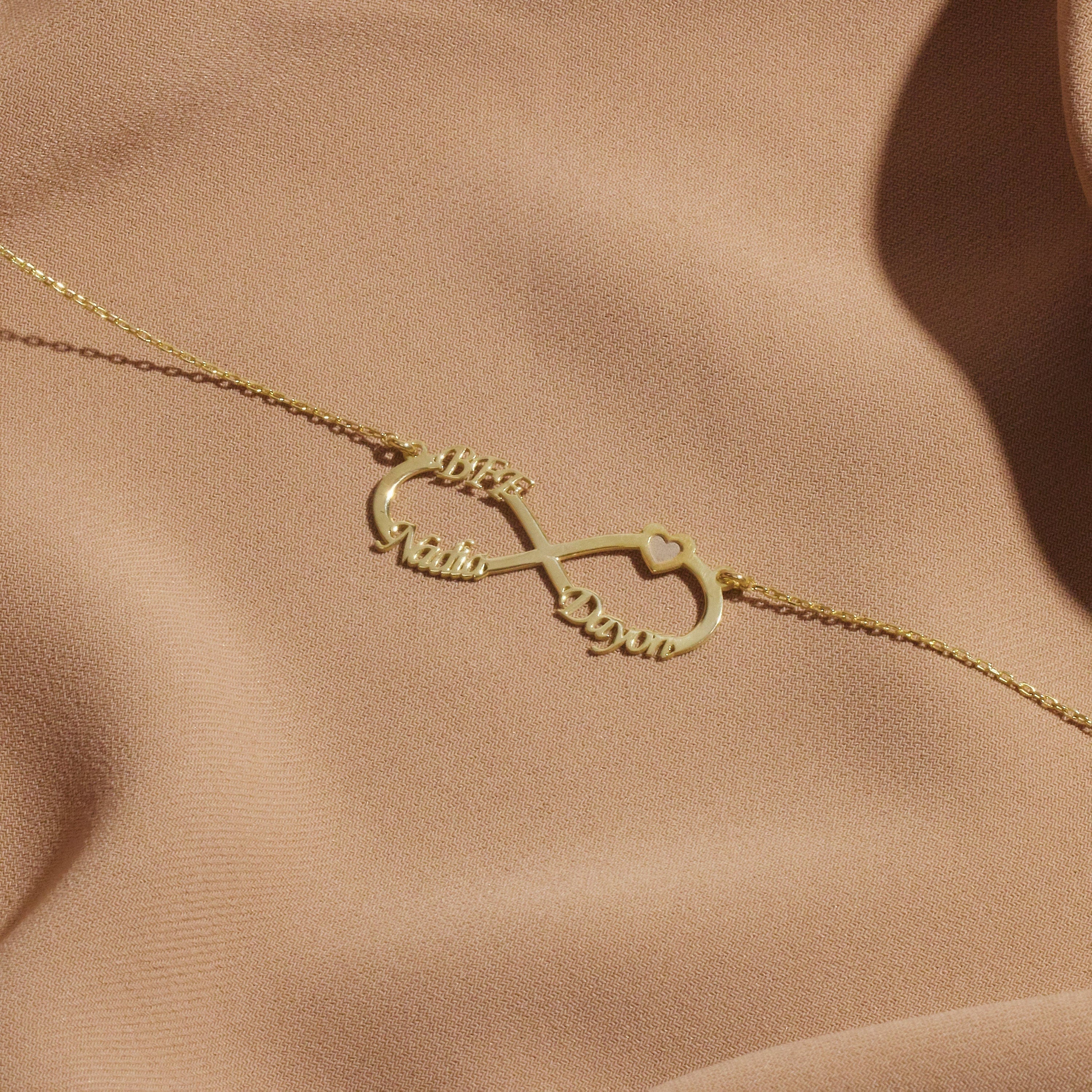 Infinity Name Necklace with Heart - Personalized Sterling Silver Jewelry
