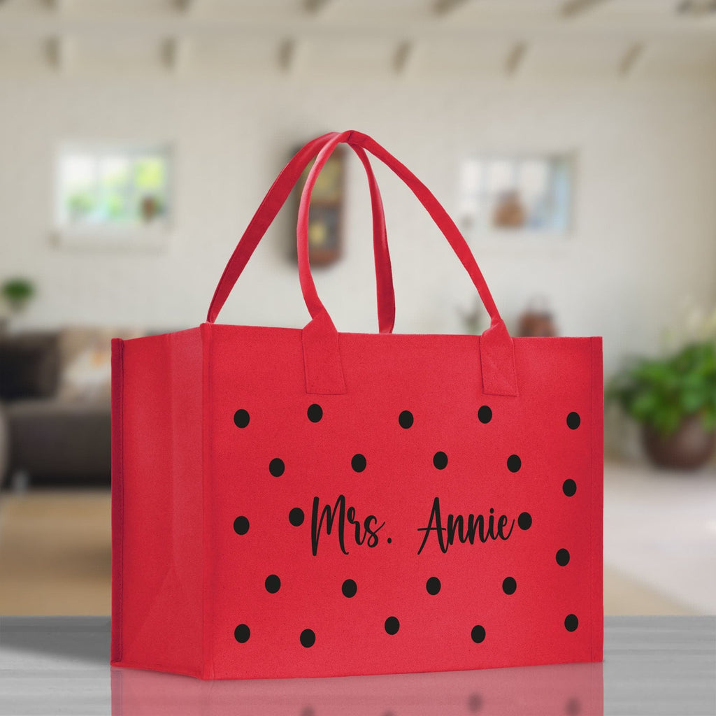 Polka Dot Mrs. Last Name Tote Bag Personalized Date Wedding Tote Bridal Shower Gift Honeymoon Gift Customized Wedding Gift Bridesmaid Gift