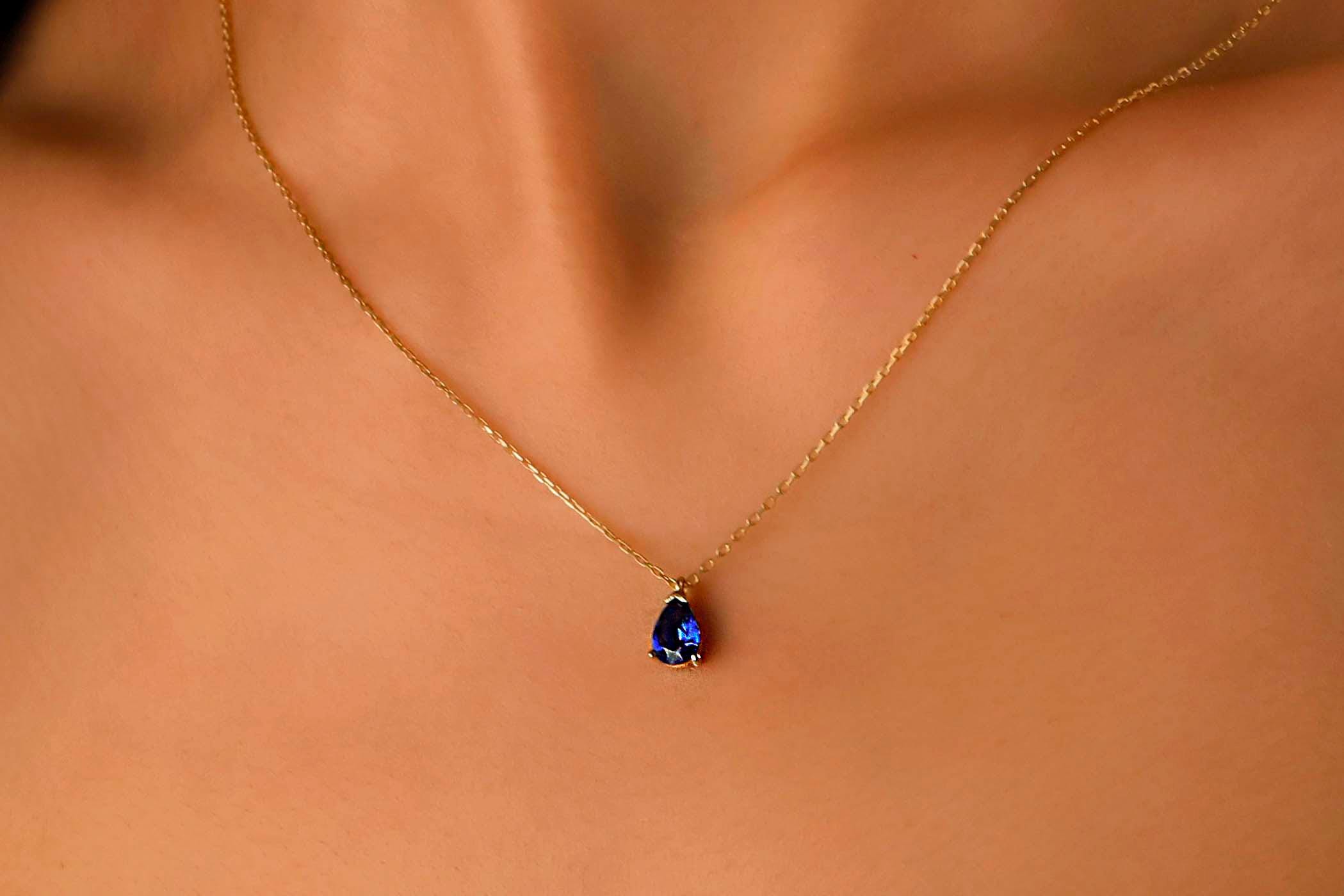 14K Gold Sapphire Jewelry Set - Elegant Sterling Silver Drop Earrings & Necklace for Timeless Style