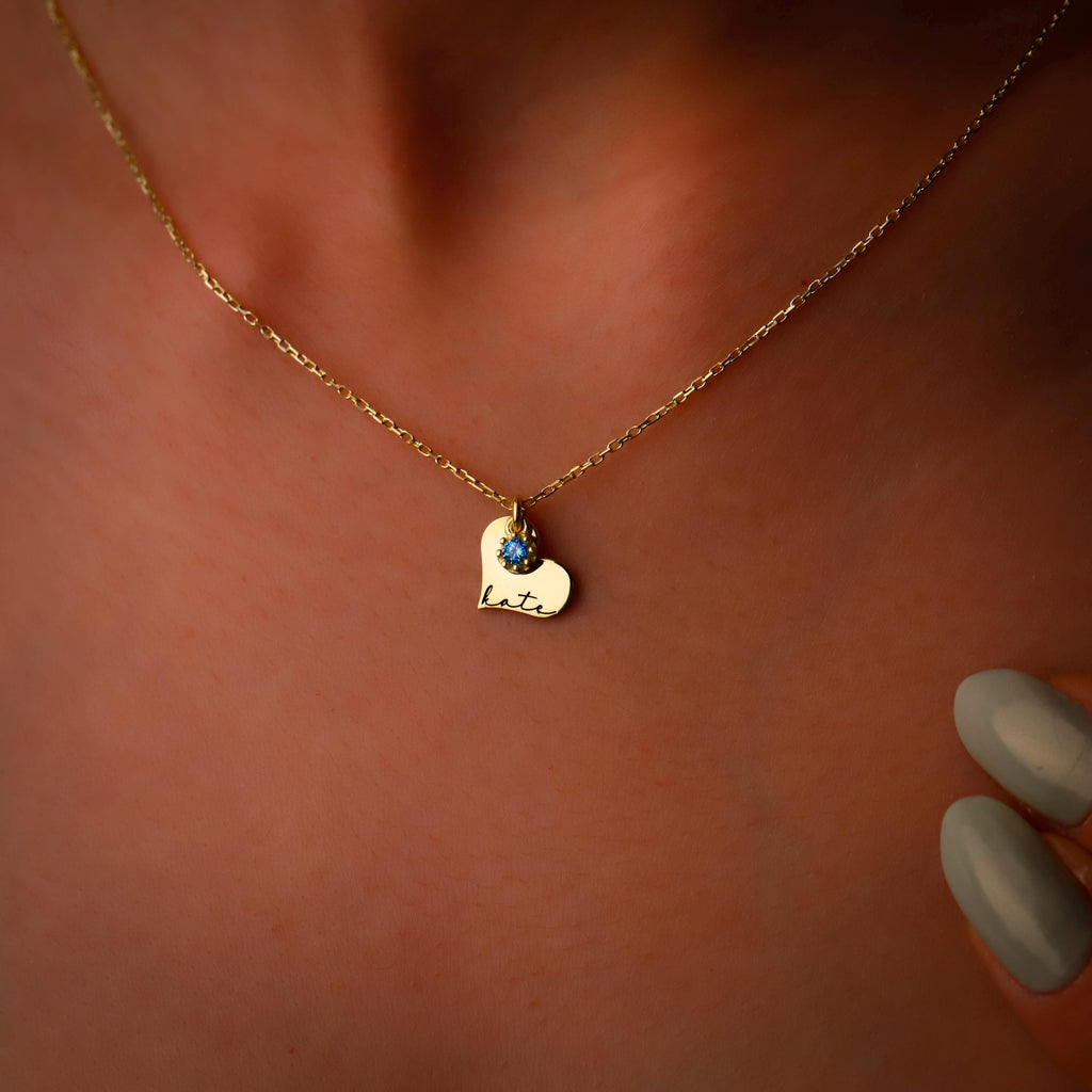 Heartfelt Creations Personalized Heart Birthstone Necklace in Sterling Silver, Gold and Rose – Dainty Elegance for Every Occasion