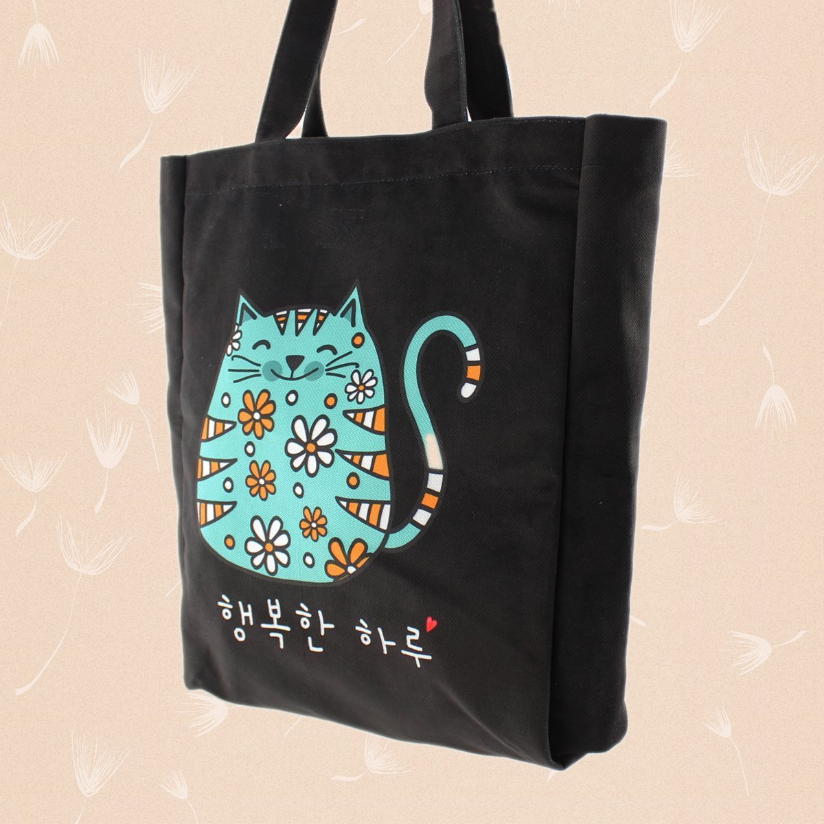 Trendy Cat KPOP Tote Bag – Flannel Fabric with Zipper Closure