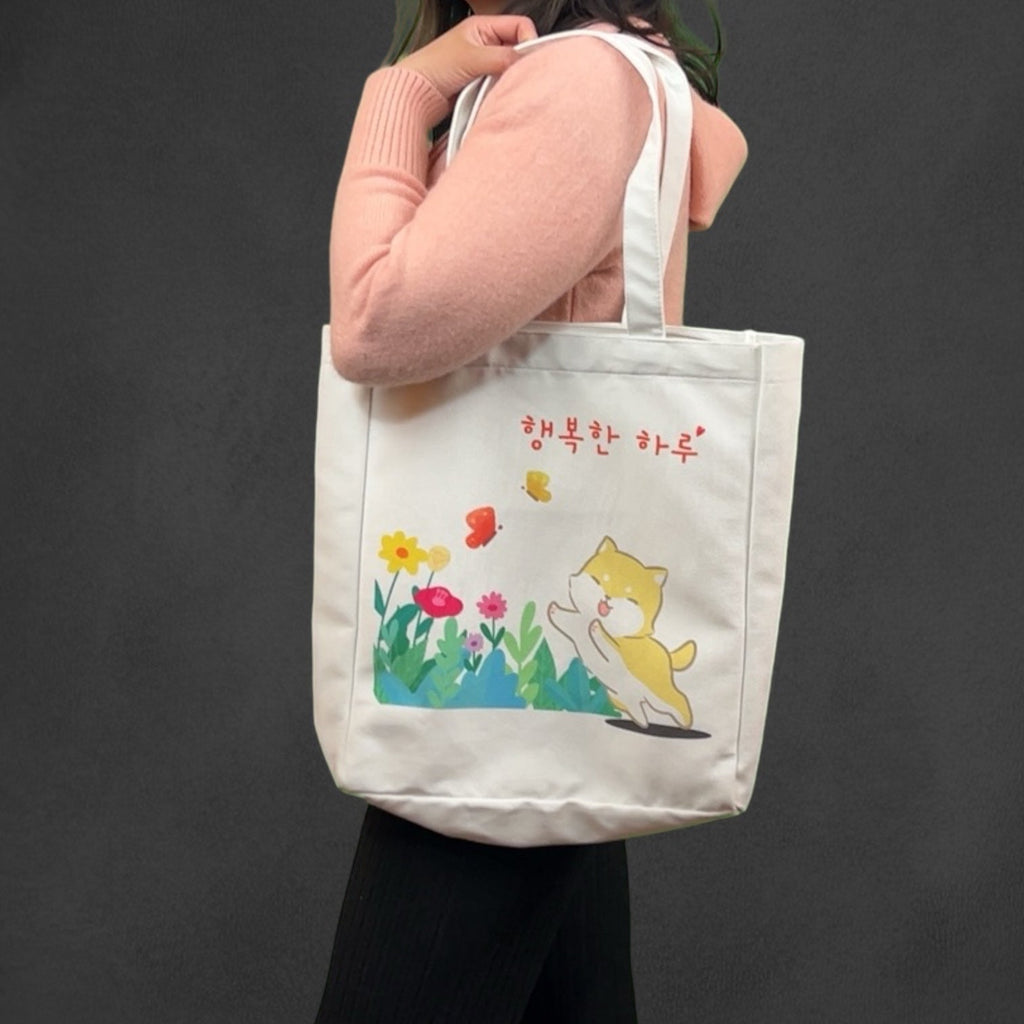 Shiba Inu Korean Kpop Tote – Eco-Friendly Flannel Shoulder Bag