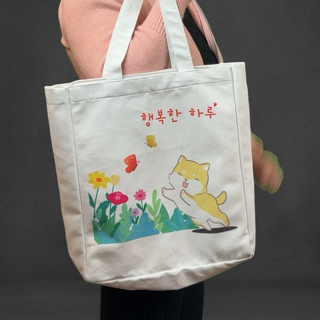 Shiba Inu Korean Kpop Tote – Eco-Friendly Flannel Shoulder Bag