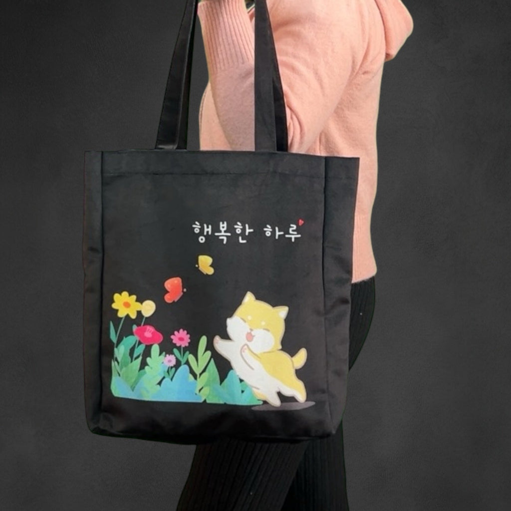 Shiba Inu Korean Kpop Tote – Eco-Friendly Flannel Shoulder Bag