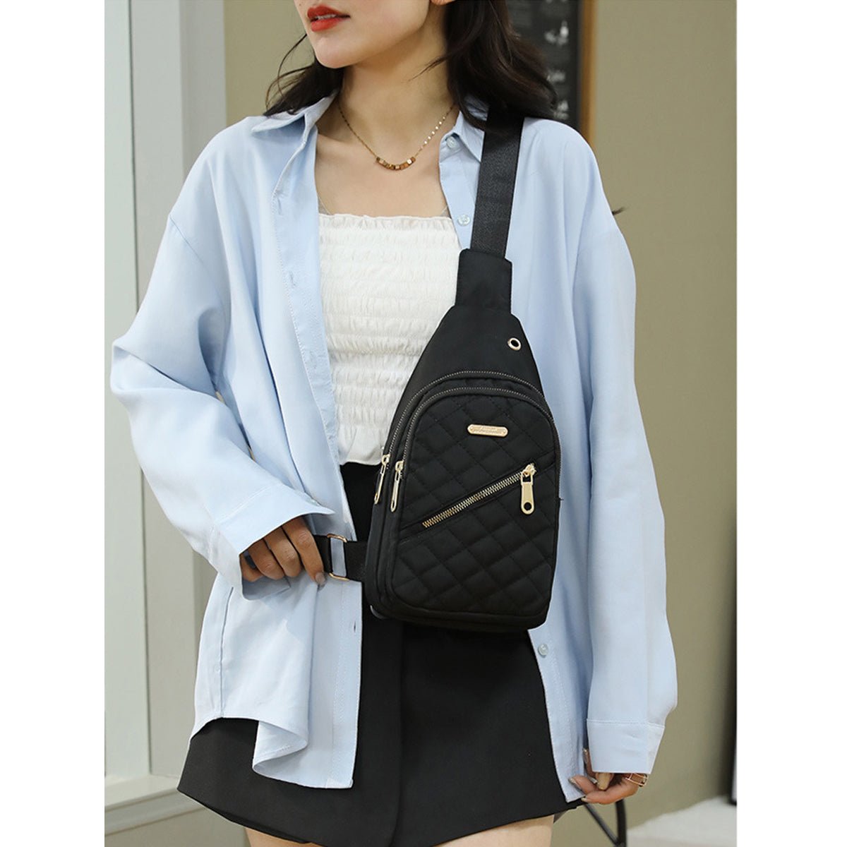 Women's Shoulder Sling Bag - Nylon Adjustable Strap Crossbody Purse