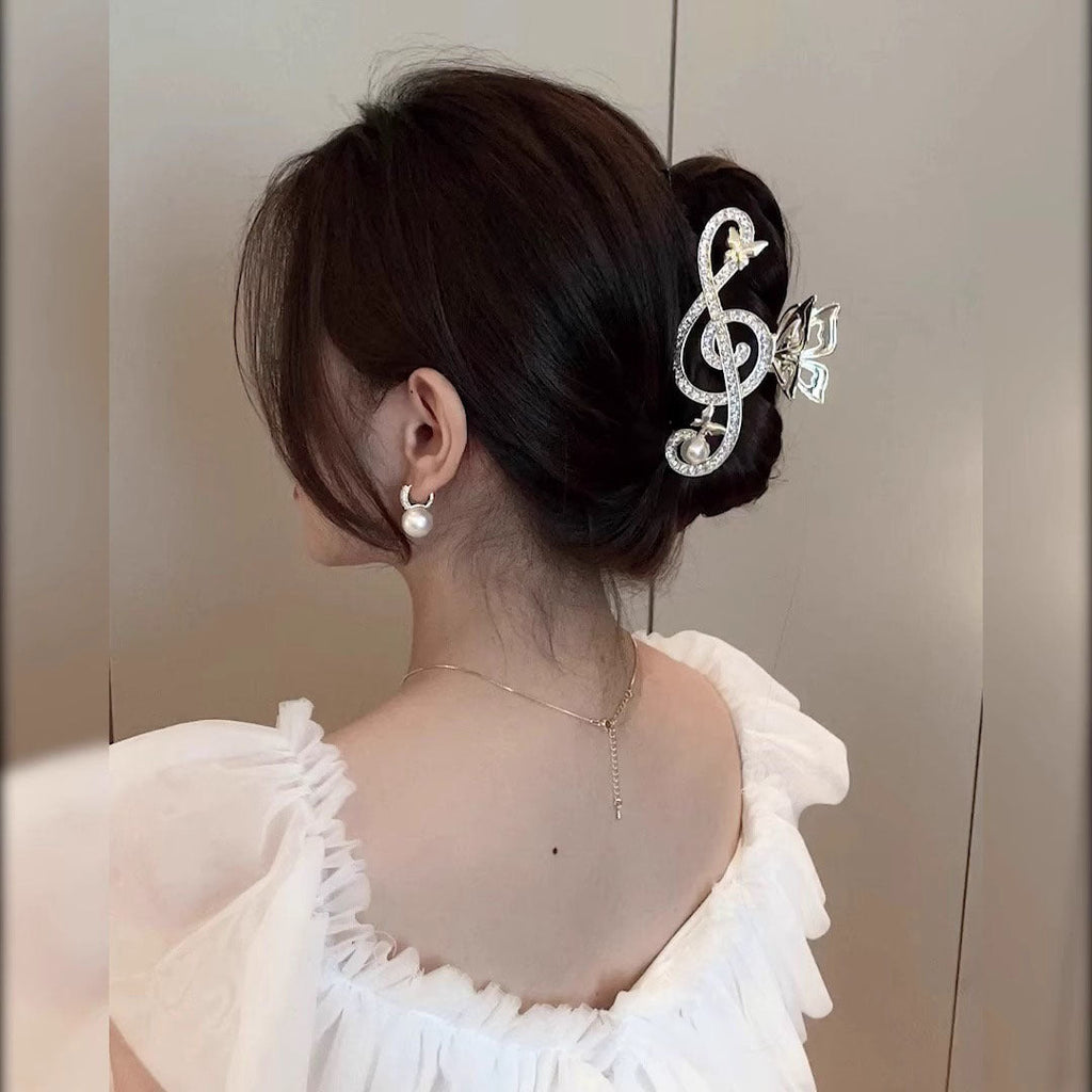 Gold-Tone Treble Clef Hair Clip Rhinestone Music Barrette
