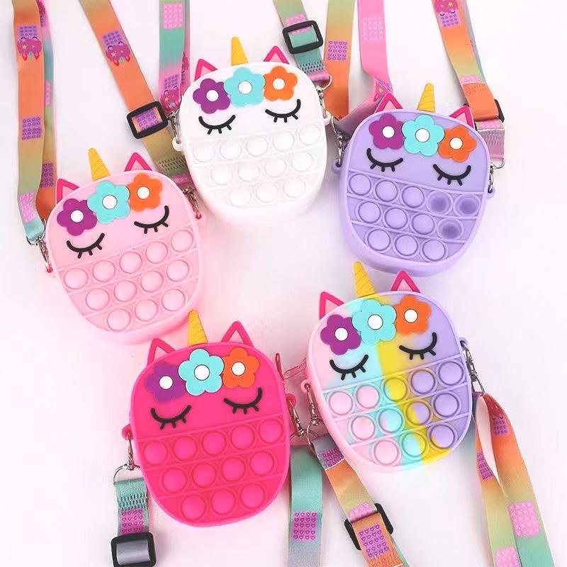 Unicorn Fidget Pop Toy Crossbody Bag Flowers and Eyelashes